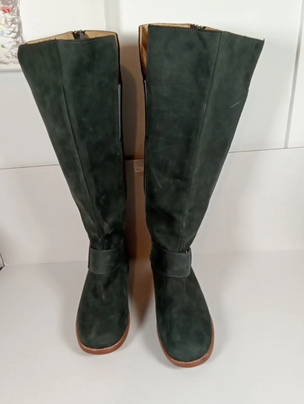 Olukai Holo Lio 11 Riding Boots Dark Shadow Leather Tall Rear Zip Womens 8.5